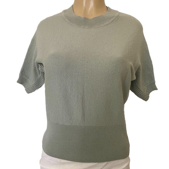 Tory Burch Merino Wool Sweater Knit Top Crew Neck Short Sleeve Sage Gree… - Picture 1 of 6